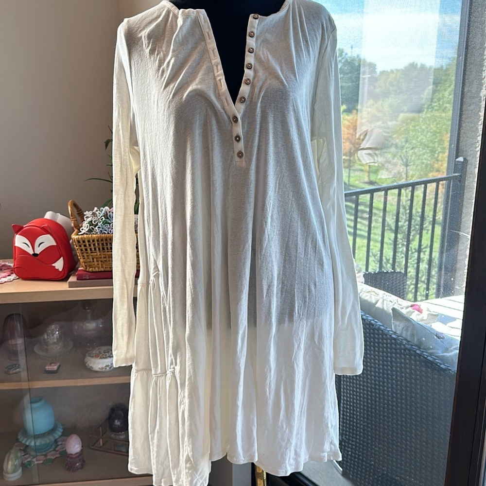 Free People Ivory Long Sleeve Button Tunic Dress